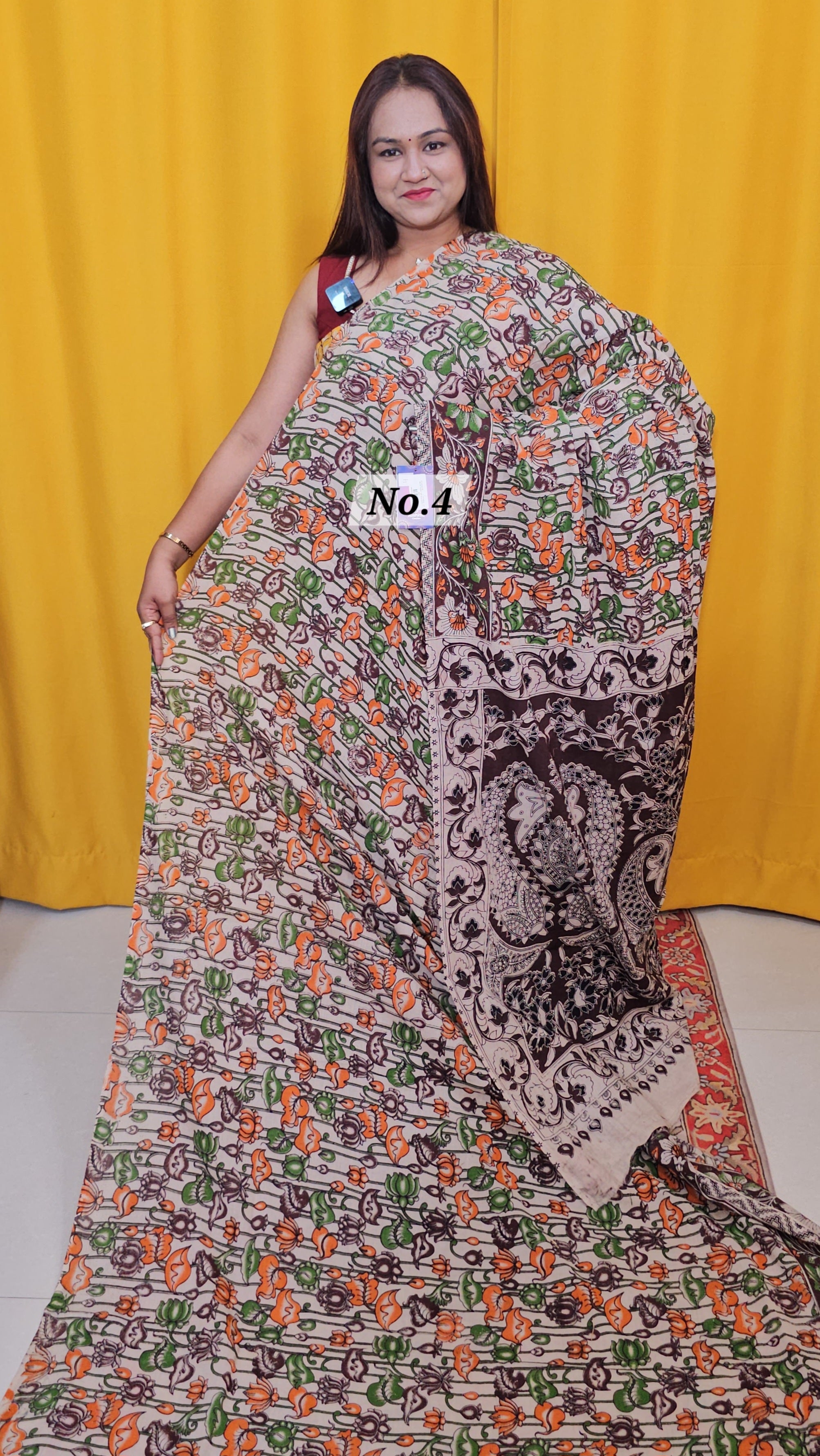 HANDBLOCK MAL COTTON KALAMKARI  SAREE (NO .4)