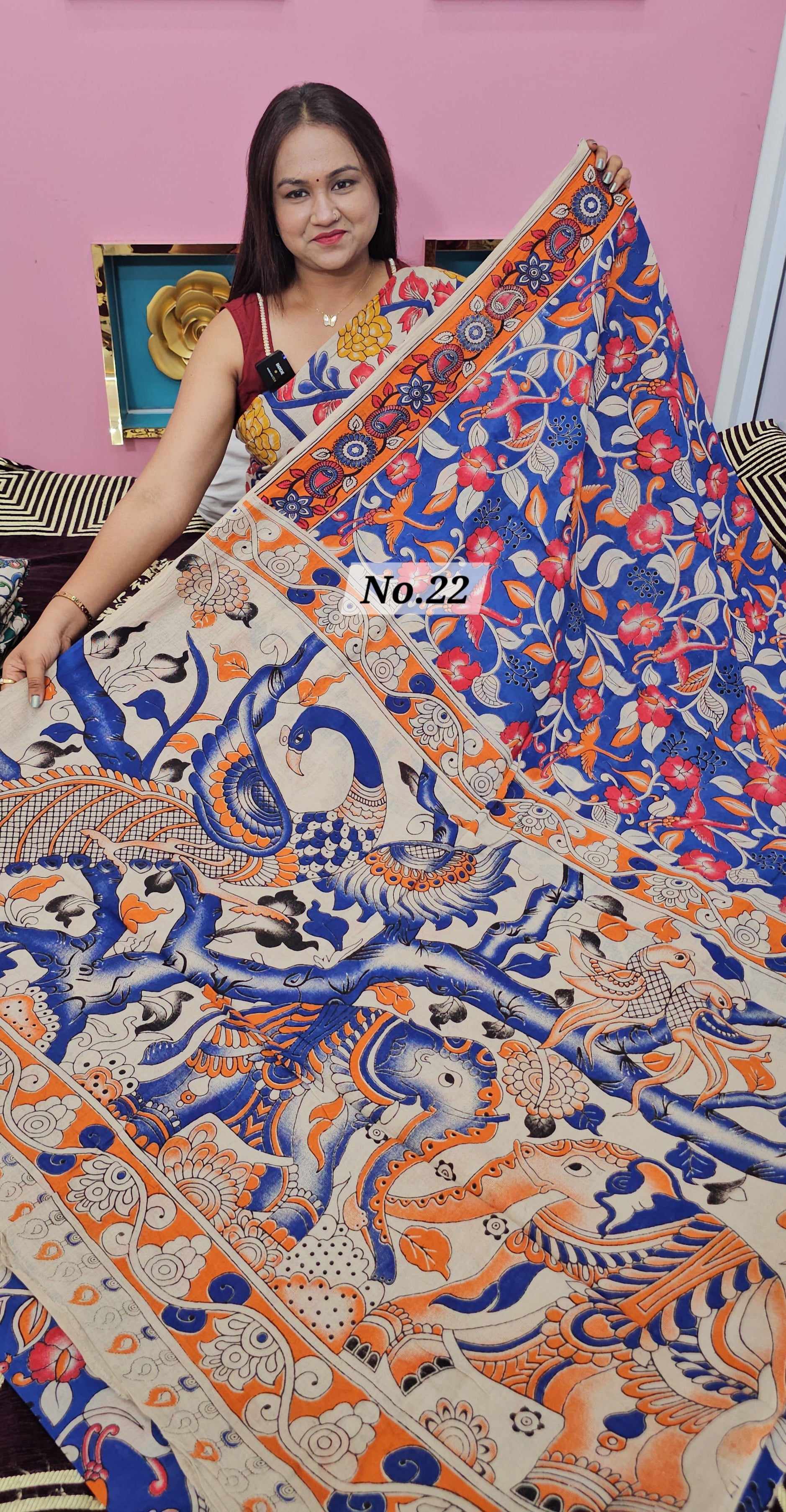 HANDBLOCK MAL COTTON KALAMKARI  SAREE (NO.22)