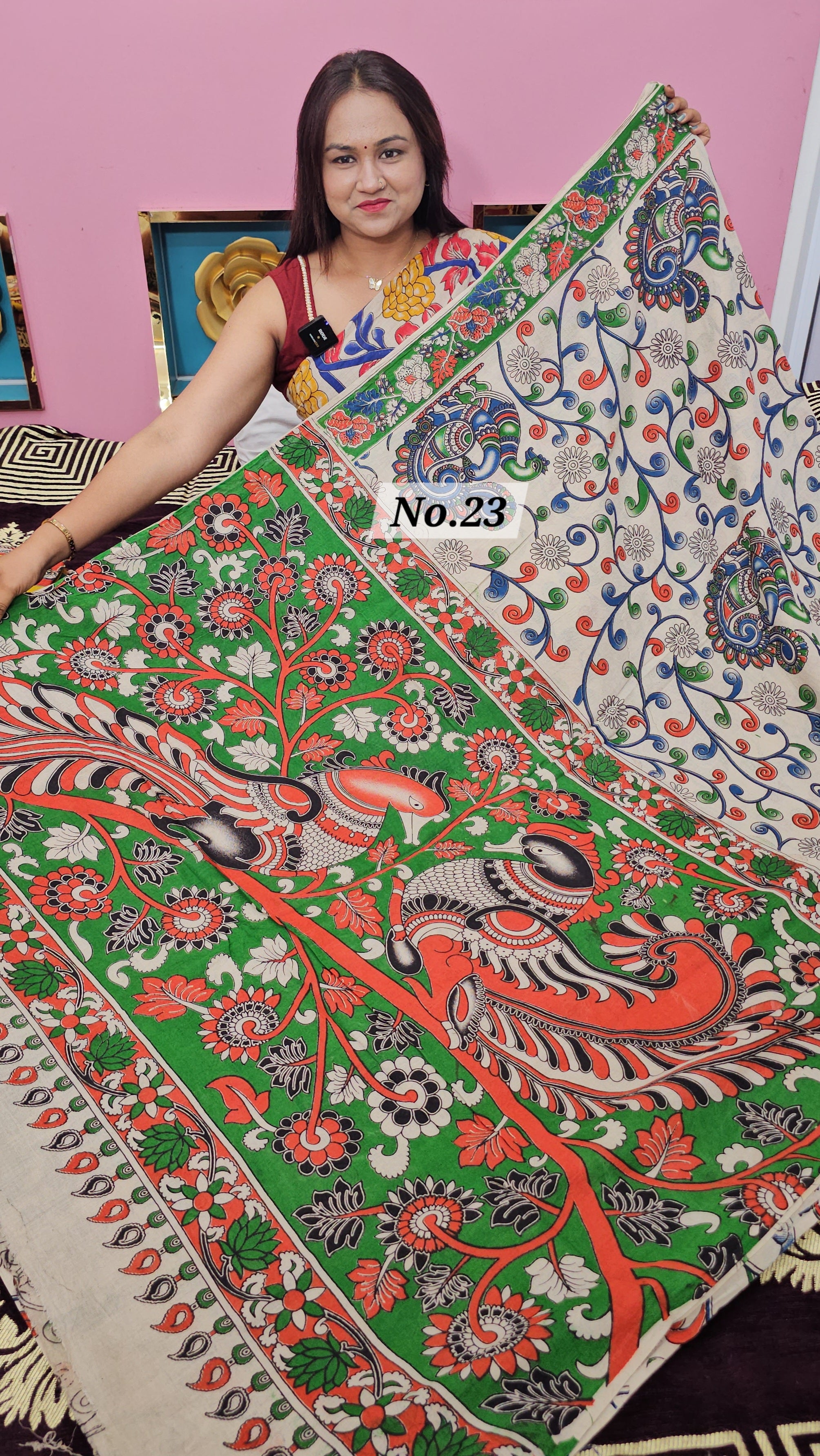 HANDBLOCK MAL COTTON KALAMKARI  SAREE (NO.23)