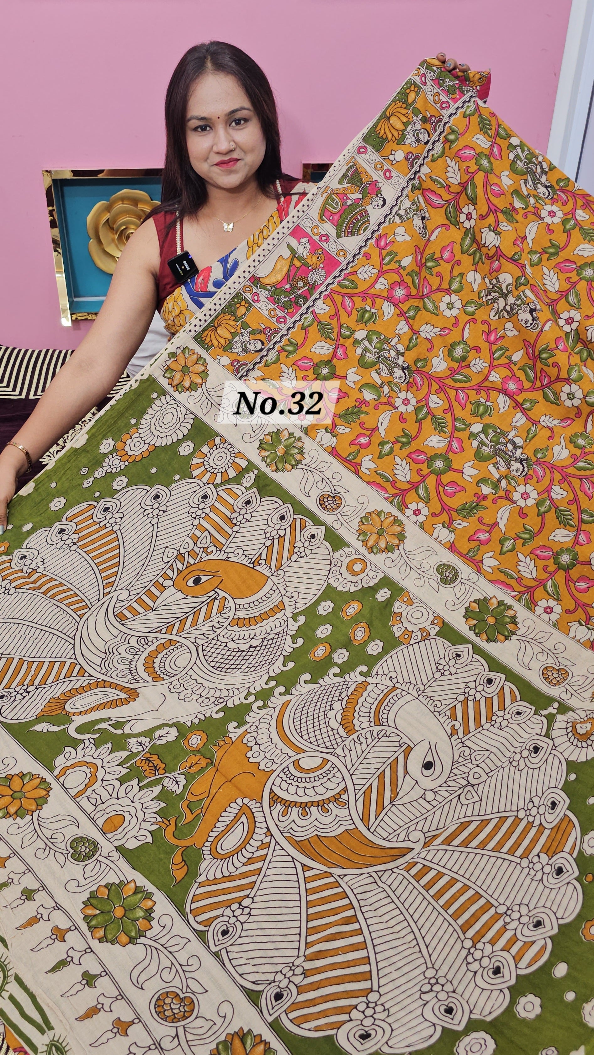 HANDBLOCK MAL COTTON KALAMKARI  SAREE (NO.32)