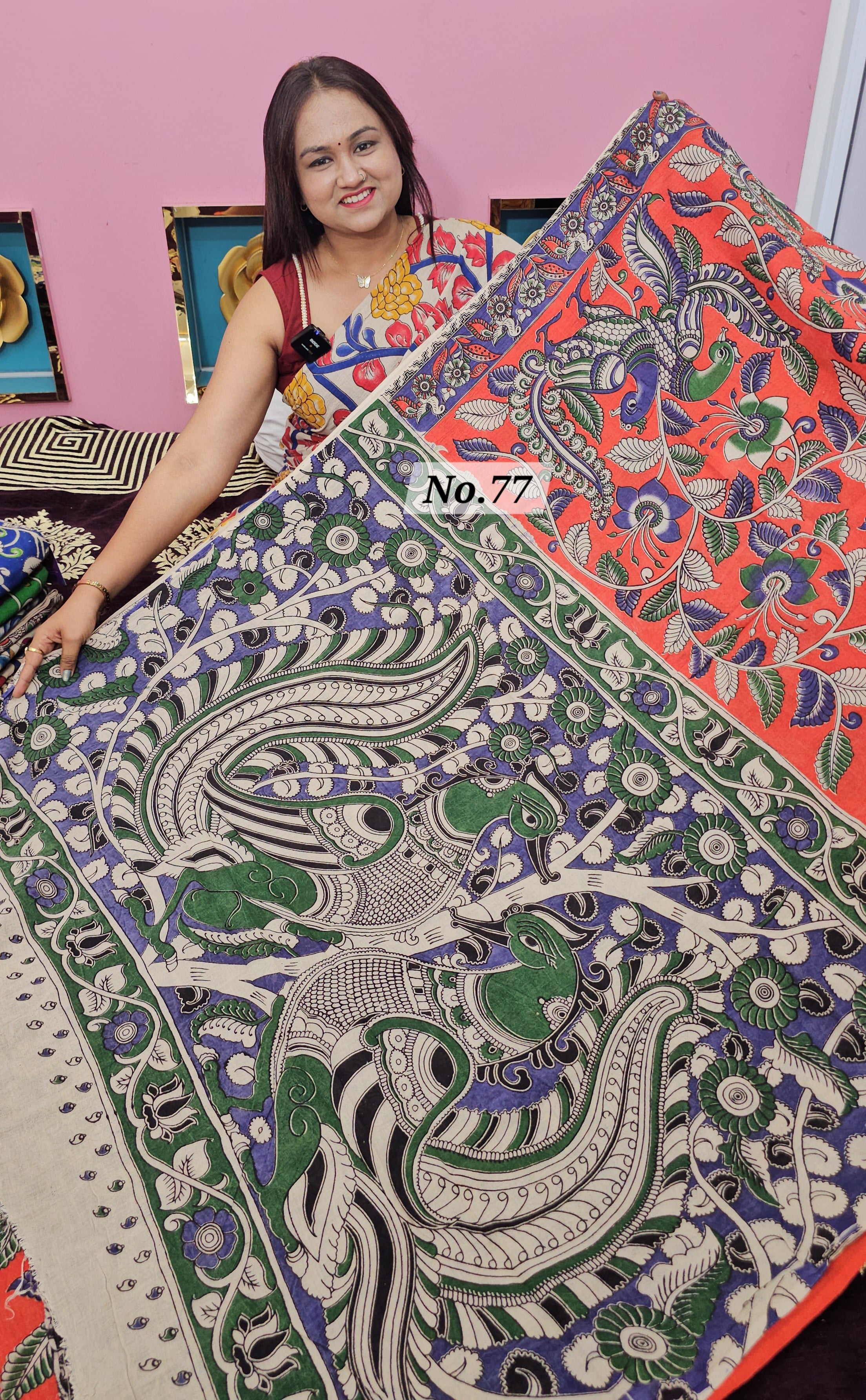 HANDBLOCK MAL COTTON KALAMKARI  SAREE (NO.77)