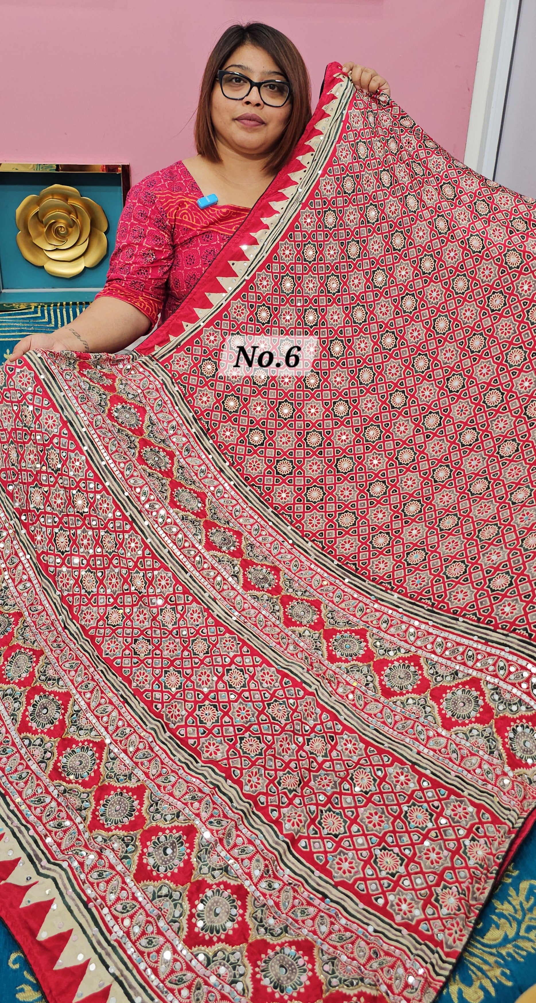 MIRROR WORK SATIN CREPE SAREE (NO.6)