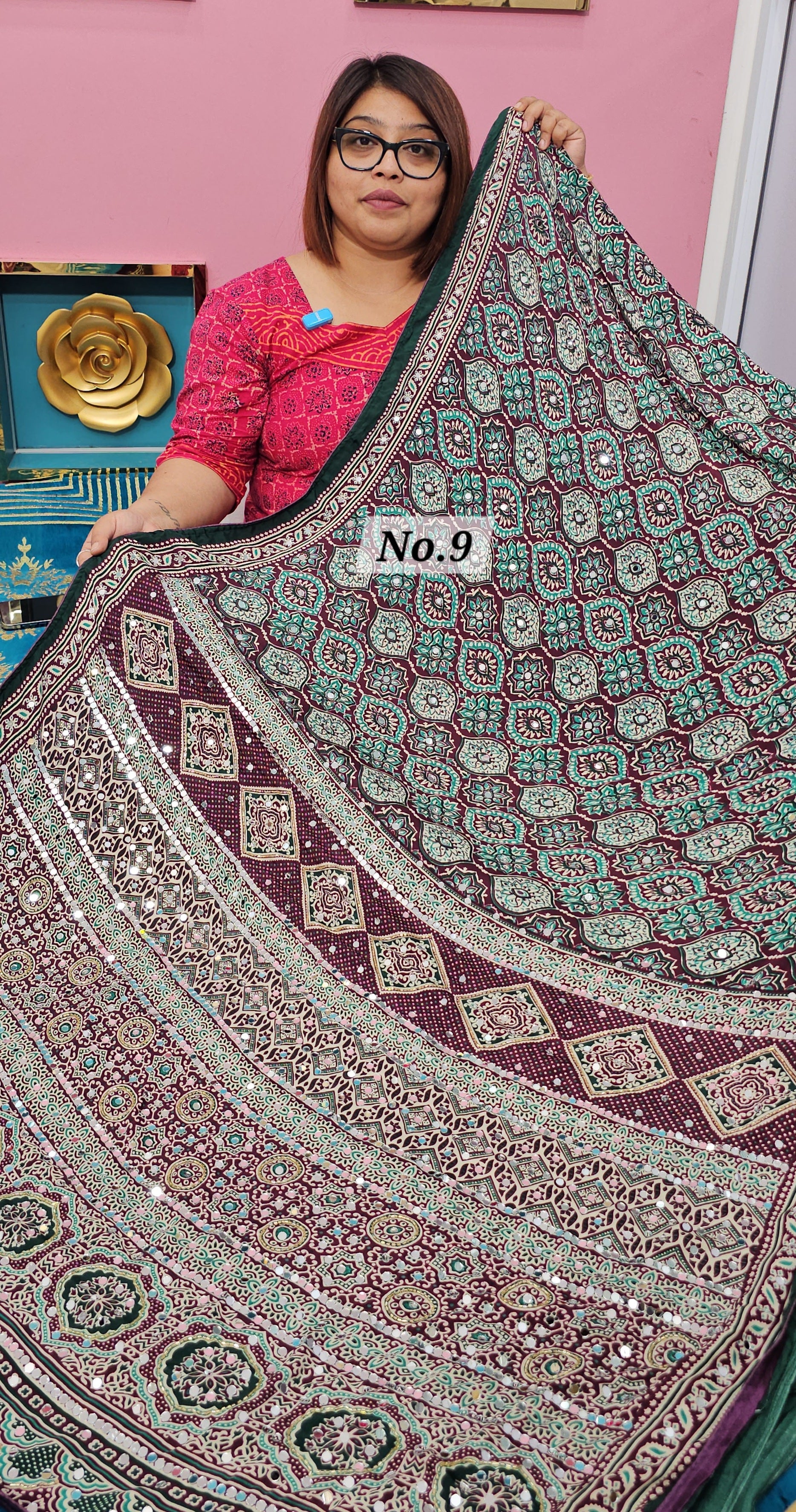 MIRROR WORK SATIN CREPE SAREE (NO.9)