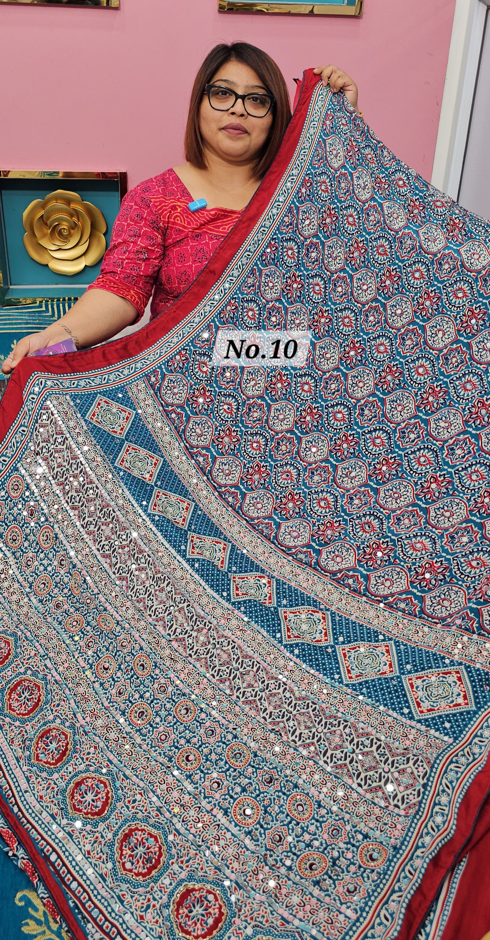 MIRROR WORK SATIN CREPE SAREE (NO.10)