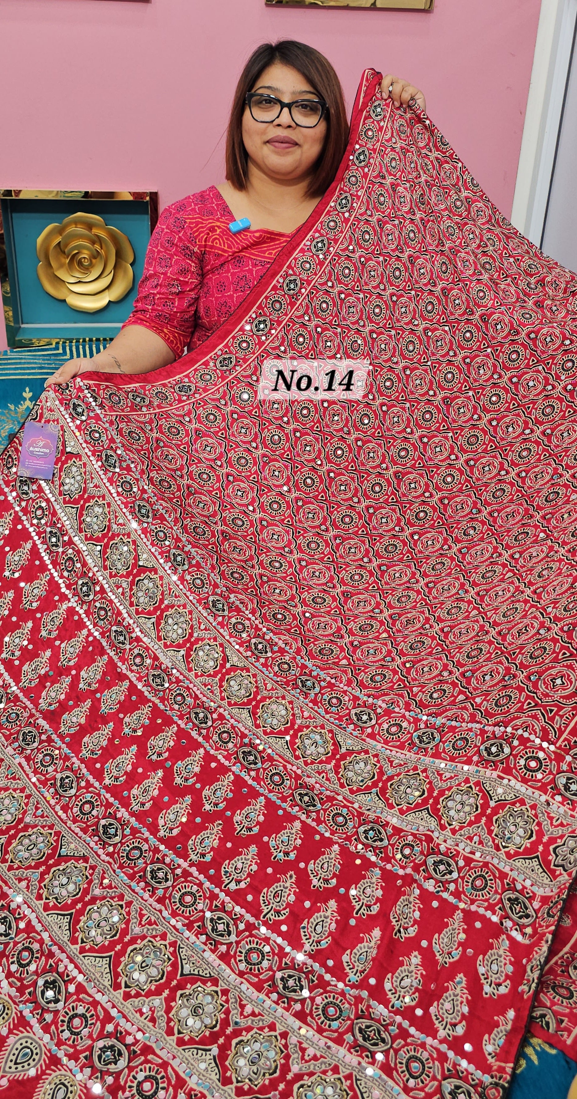 MIRROR WORK SATIN CREPE SAREE (NO.14)