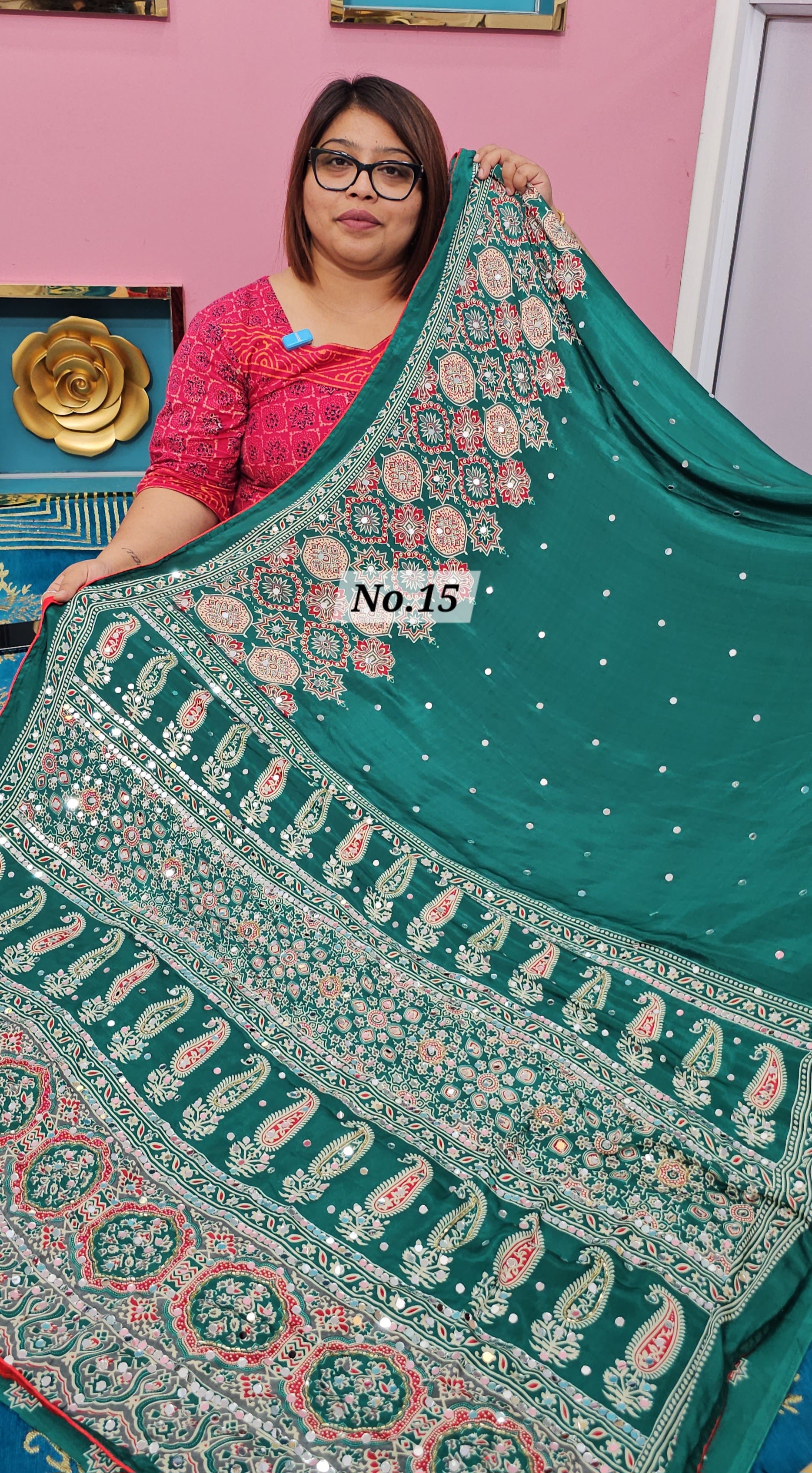 MIRROR WORK SATIN CREPE SAREE (NO.15)