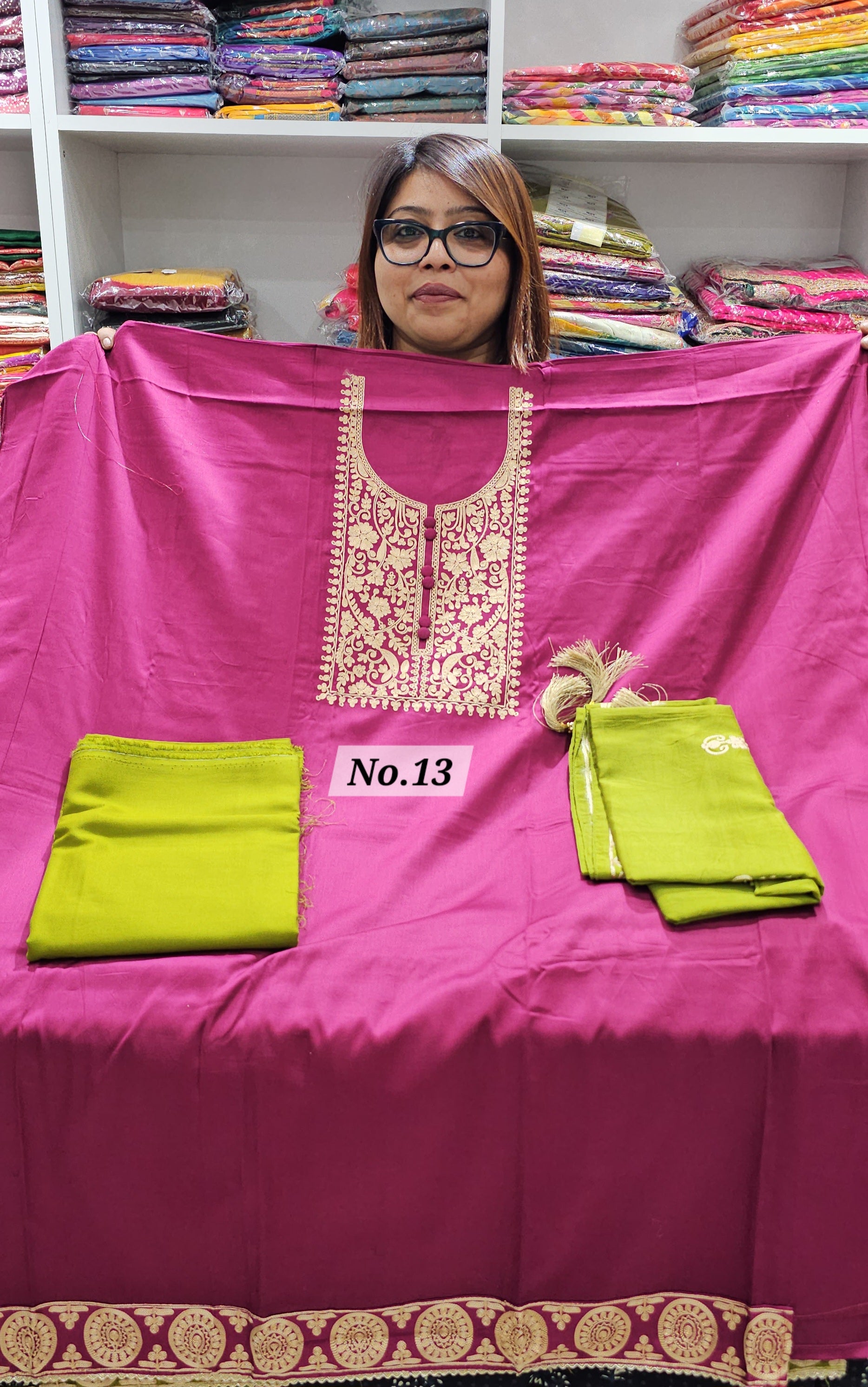 DESIGNER JAM COTTON SILK DRESS MATERIAL (NO. 13)