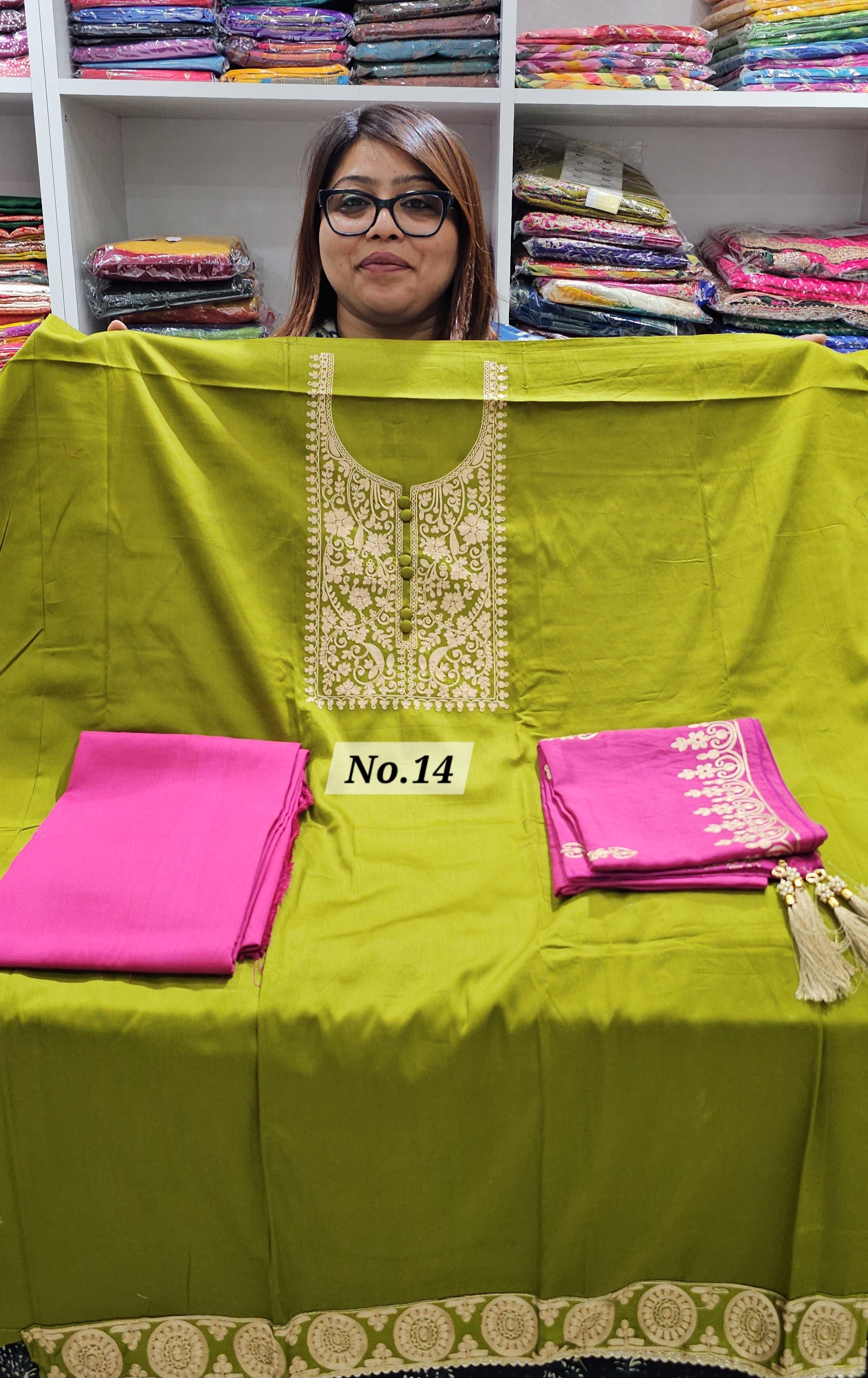 DESIGNER JAM COTTON SILK DRESS MATERIAL (NO. 14)