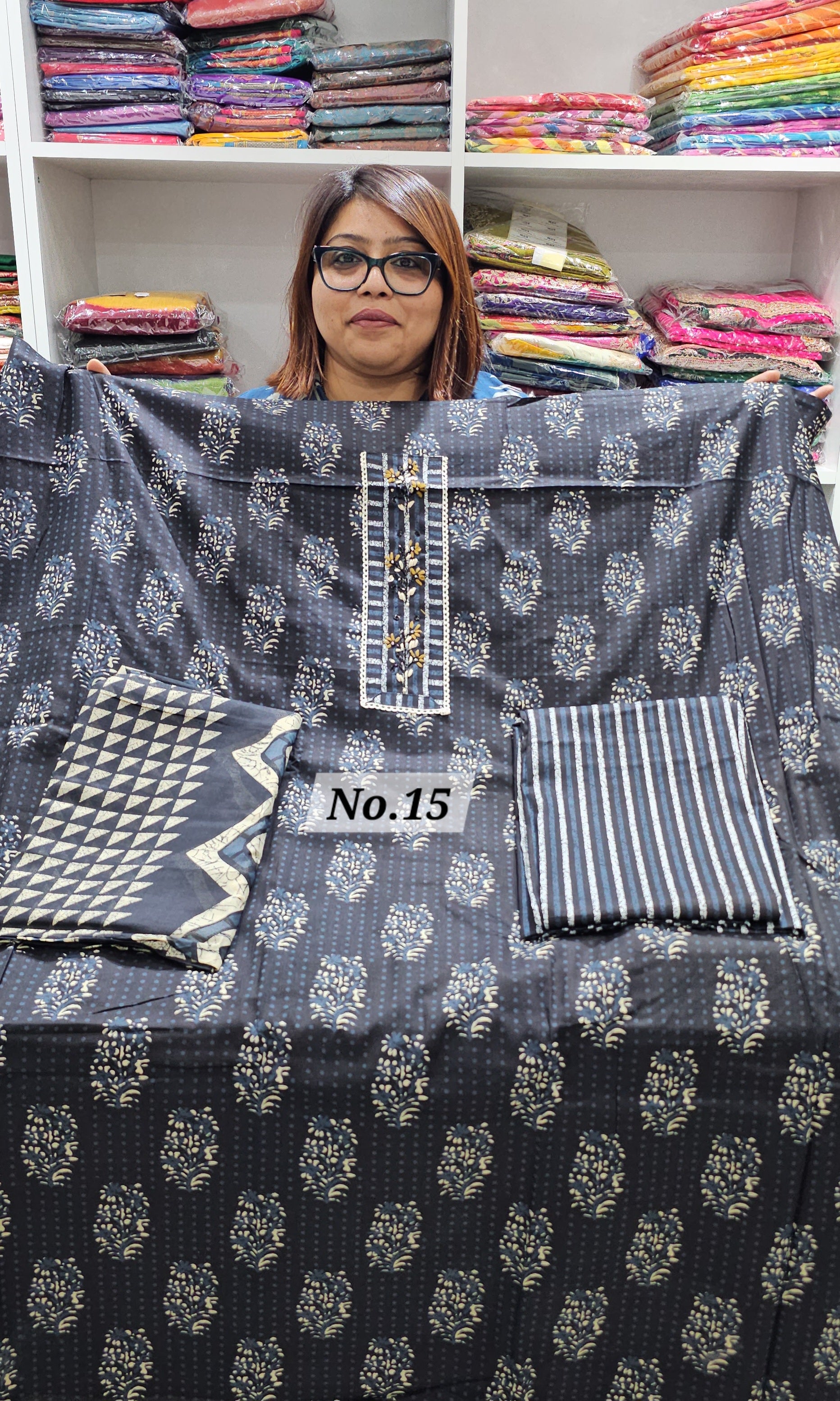 DESIGNER JAM COTTON SILK DRESS MATERIAL (NO. 15)