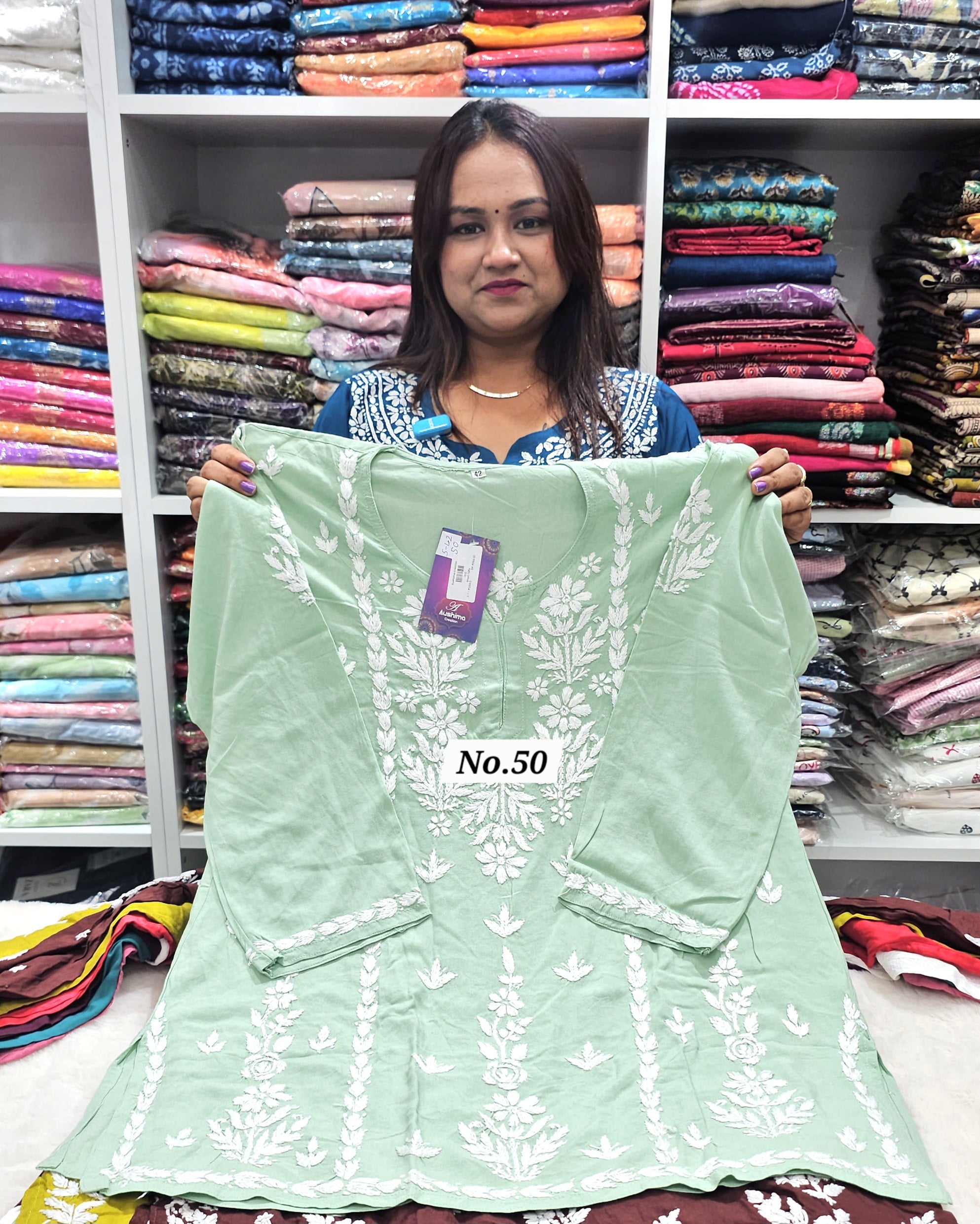 LUCKNOW CHIKANKARI SHORT TOPS {SIZE-42} (NO.50)