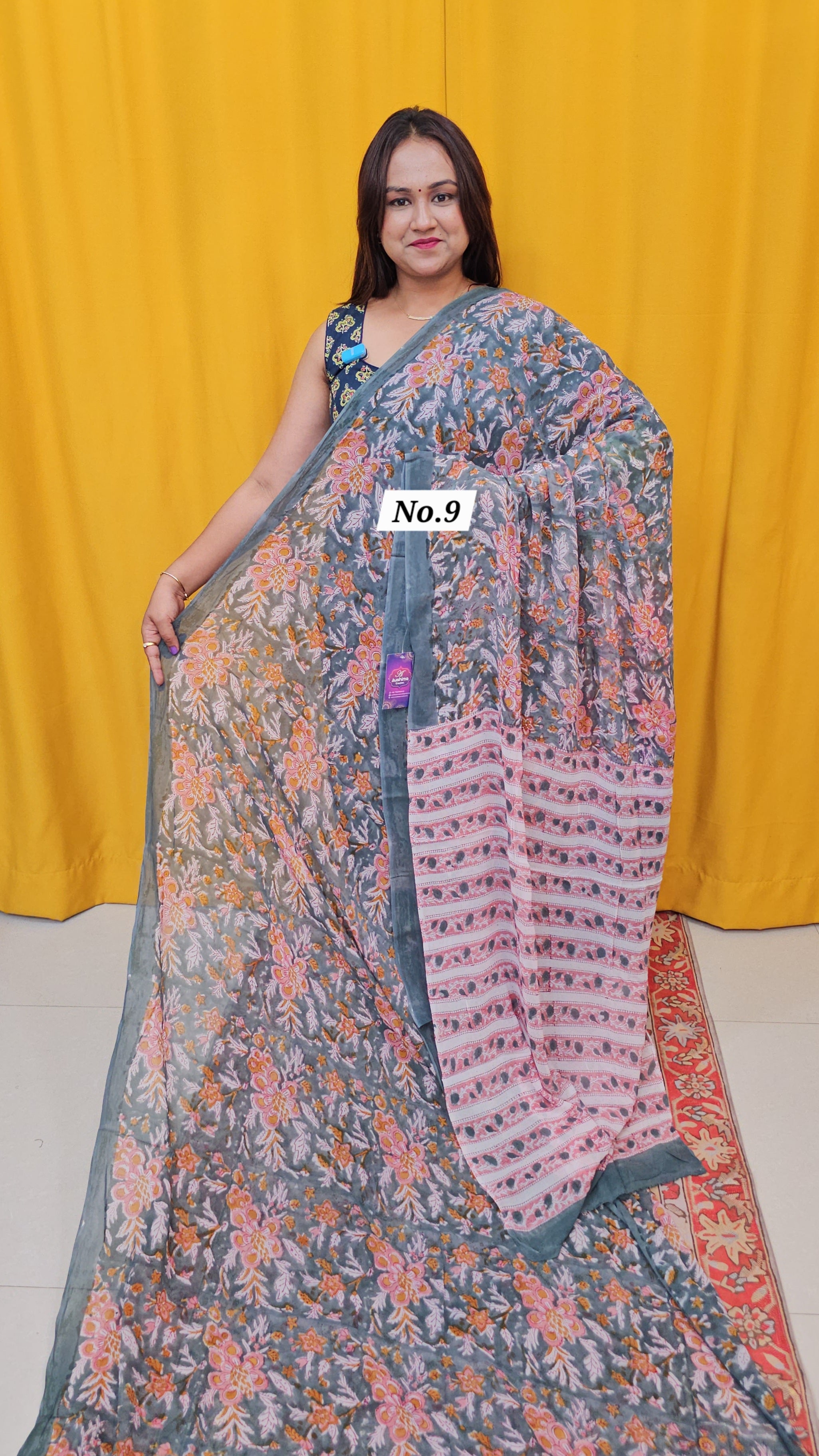 BAGRU HANDBLOCK GEORGETTE SAREE (NO .9)