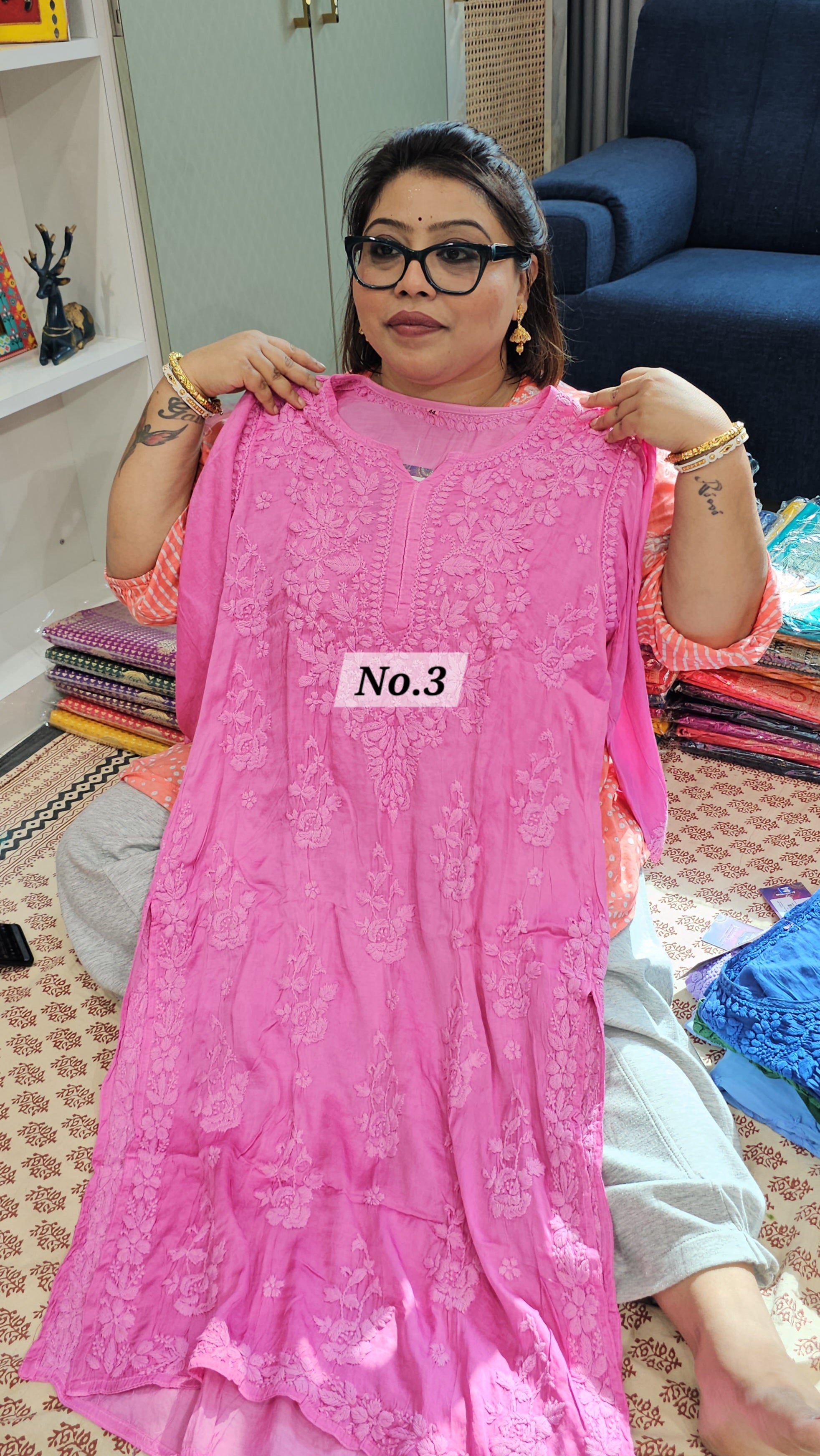 LUCKNOW CHIKANKARI MODAL SATIN READY MADE KURTI {SIZE-44} (NO. 3)