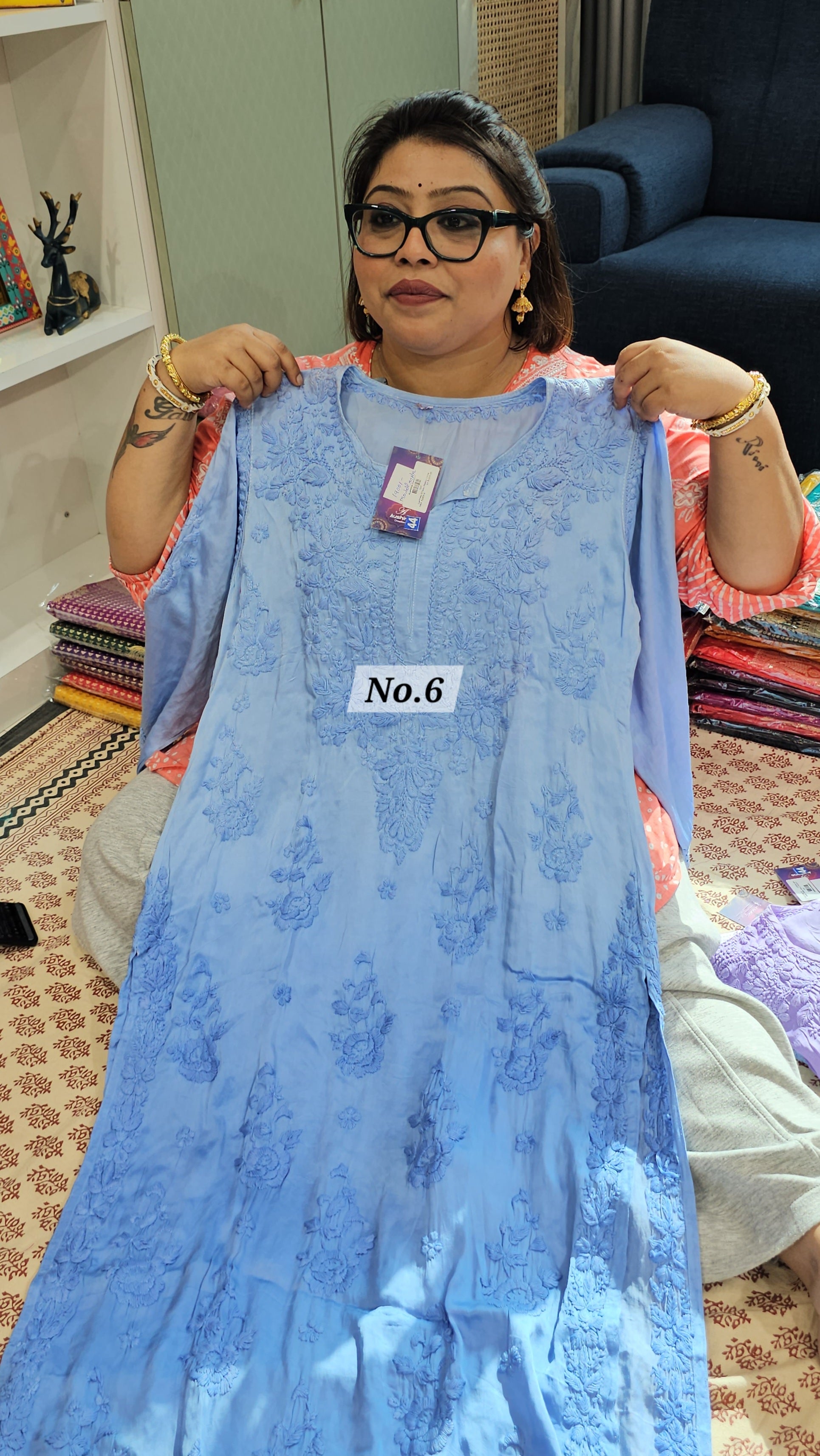 LUCKNOW CHIKANKARI MODAL SATIN READY MADE KURTI {SIZE-44} (NO. 6)