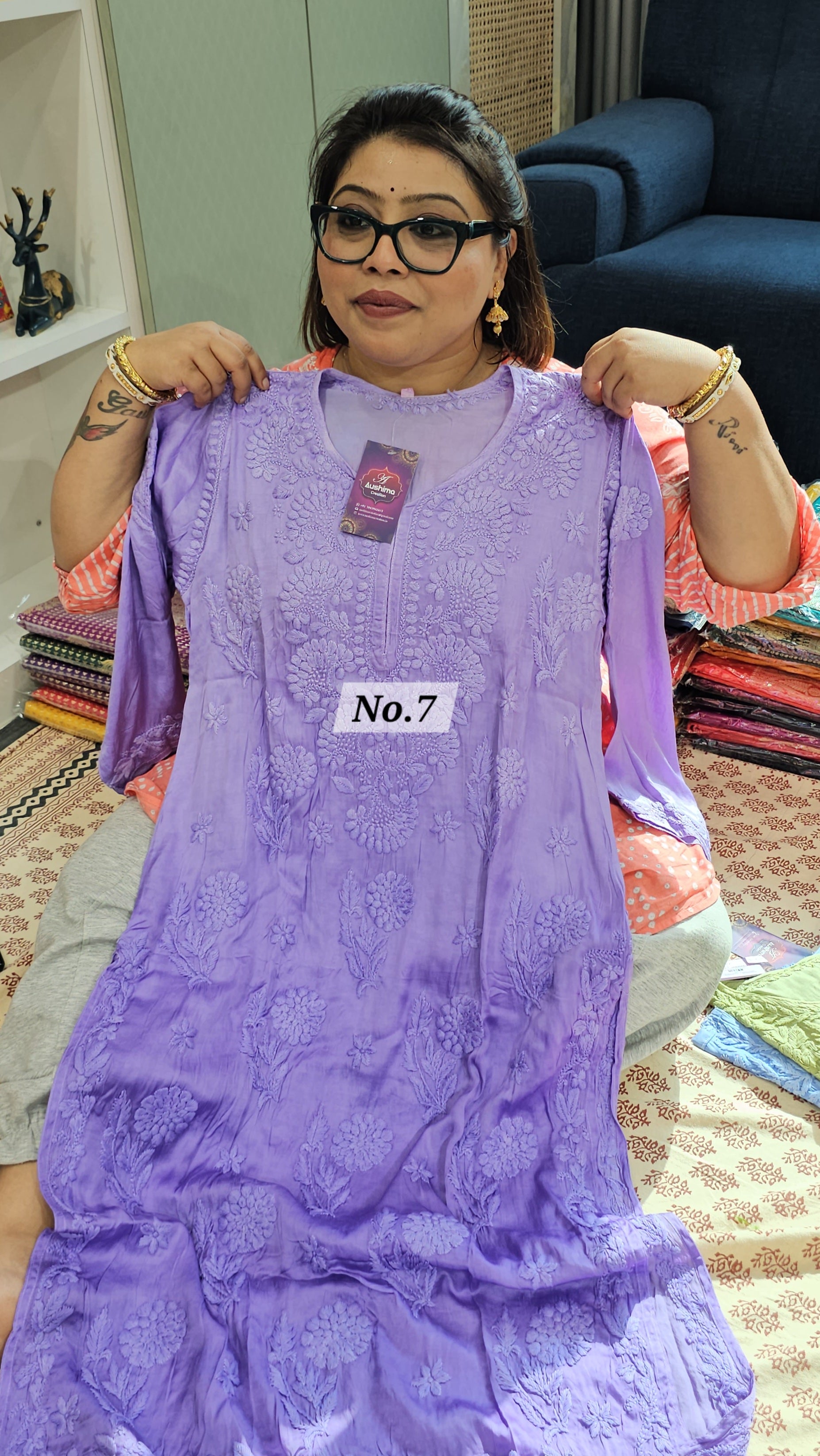 LUCKNOW CHIKANKARI MODAL SATIN READY MADE KURTI {SIZE-44} (NO. 7)