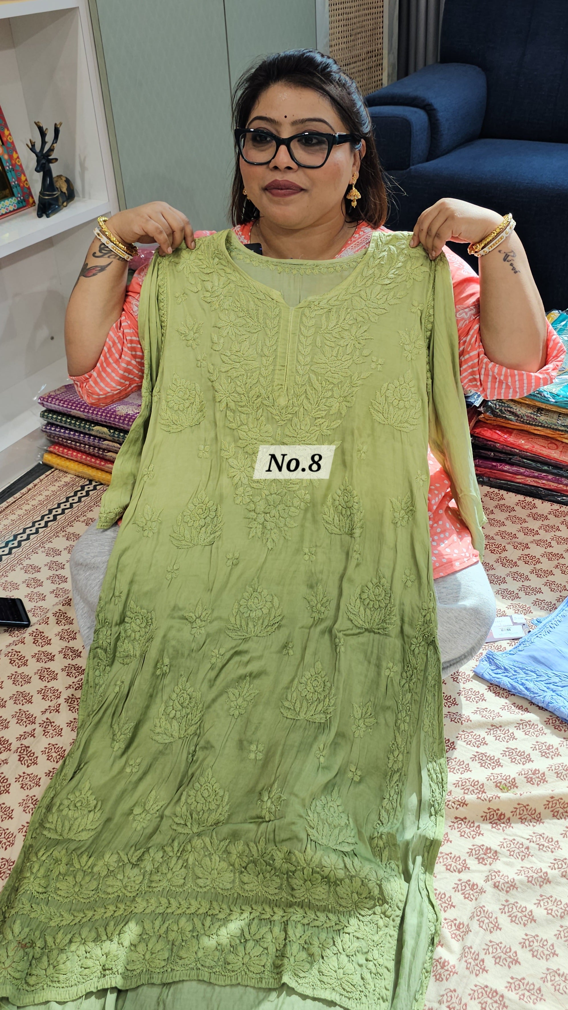 LUCKNOW CHIKANKARI MODAL SATIN READY MADE KURTI {SIZE-44} (NO. 8)