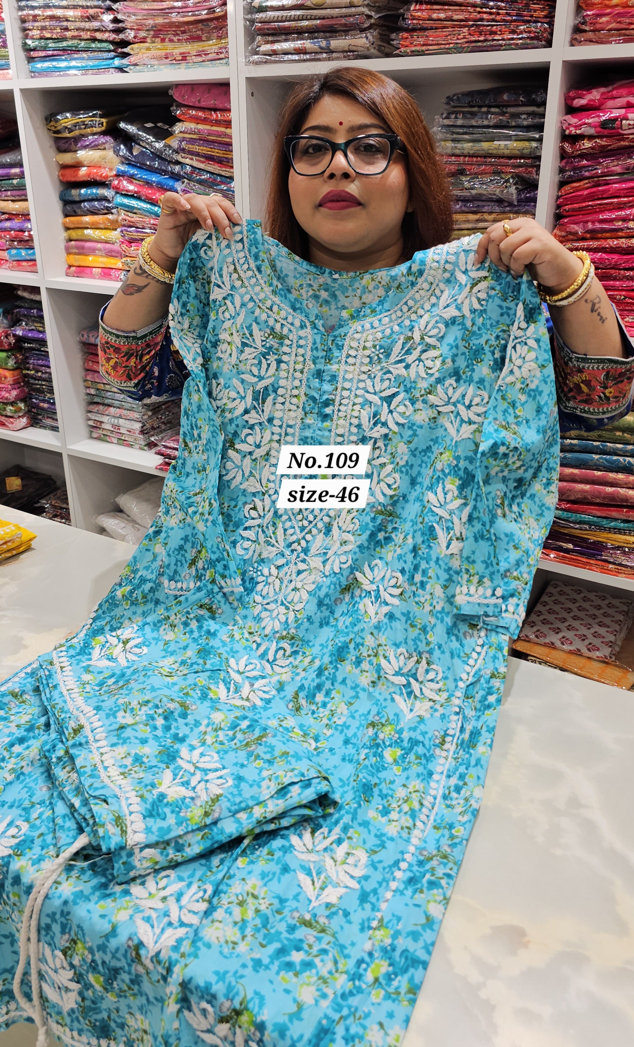 LUCKNOW CHIKANKARI READY MADE CORD SET {SIZE-46} (NO. 109)