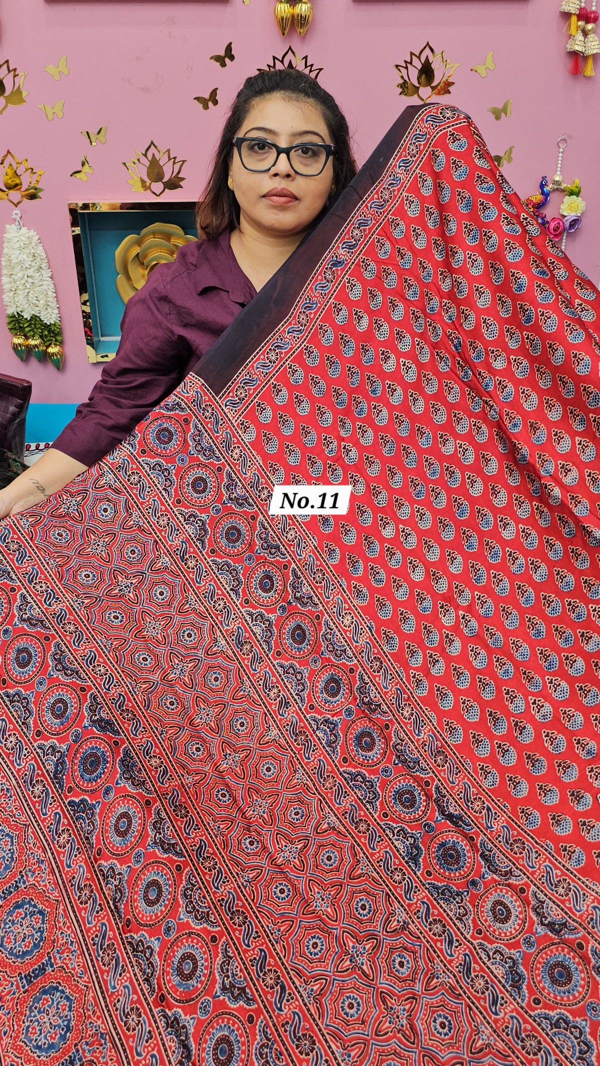 PURE AJRAKH MODAL SAREE {DEFECTIVE} (NO.11)